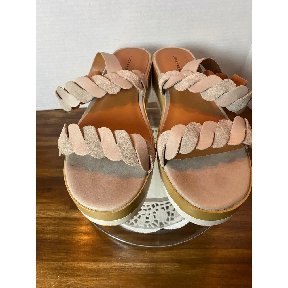 Lucky‎ Brand Vellenora Beige Leather Scalloped Braided Platform Sandals 9M 40